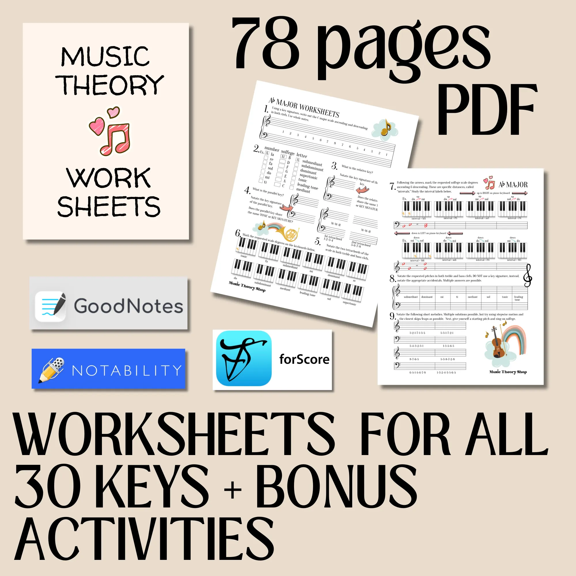 Music Theory E-Workbook  | Teach Yourself, Music Theory Assignments, Learn Scales, Key Signatures, Circle of 5ths (Copy)
