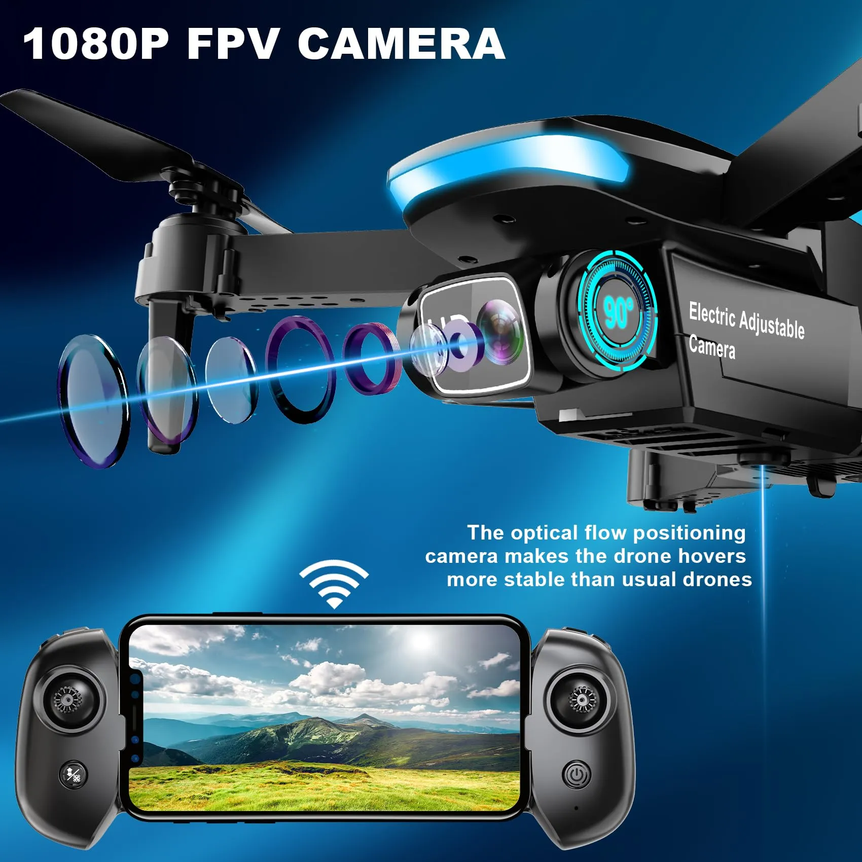 RADCLO Mini Drone with Camera - 1080P HD Foldable Drone with Stable Hover, Gravity Control, Auto-Follow, Trajectory Flight, 90° Adjustable Lens, One Key Take Off/Land, 3D Flip, Drones for Adults Kids
