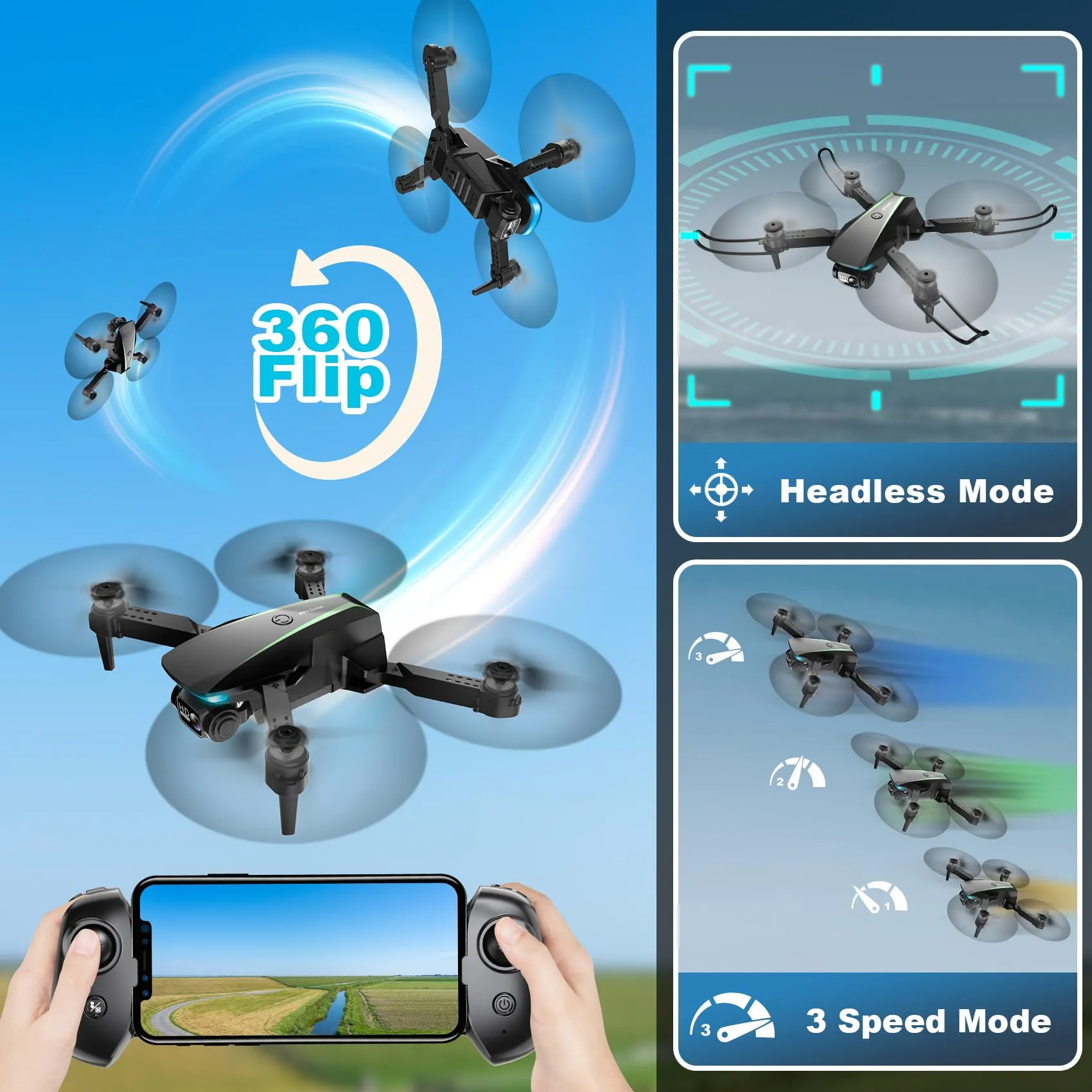 RADCLO Mini Drone with Camera - 1080P HD Foldable Drone with Stable Hover, Gravity Control, Auto-Follow, Trajectory Flight, 90° Adjustable Lens, One Key Take Off/Land, 3D Flip, Drones for Adults Kids
