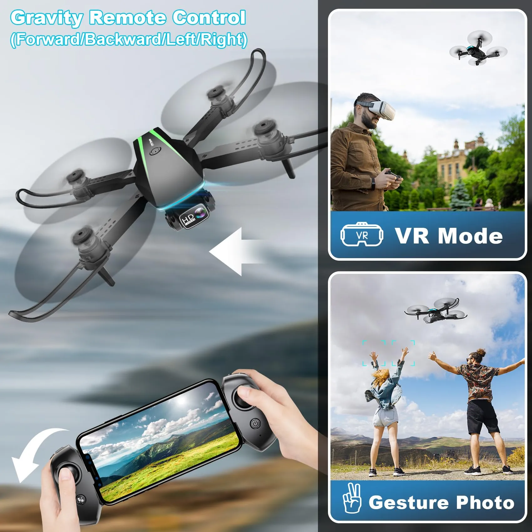 RADCLO Mini Drone with Camera - 1080P HD Foldable Drone with Stable Hover, Gravity Control, Auto-Follow, Trajectory Flight, 90° Adjustable Lens, One Key Take Off/Land, 3D Flip, Drones for Adults Kids