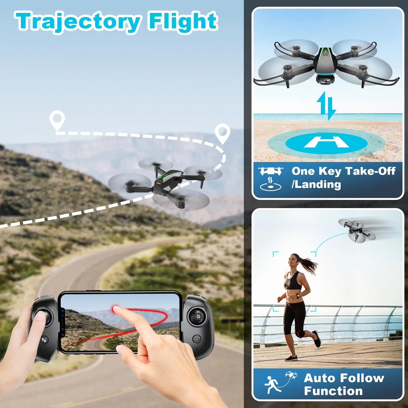 RADCLO Mini Drone with Camera - 1080P HD Foldable Drone with Stable Hover, Gravity Control, Auto-Follow, Trajectory Flight, 90° Adjustable Lens, One Key Take Off/Land, 3D Flip, Drones for Adults Kids