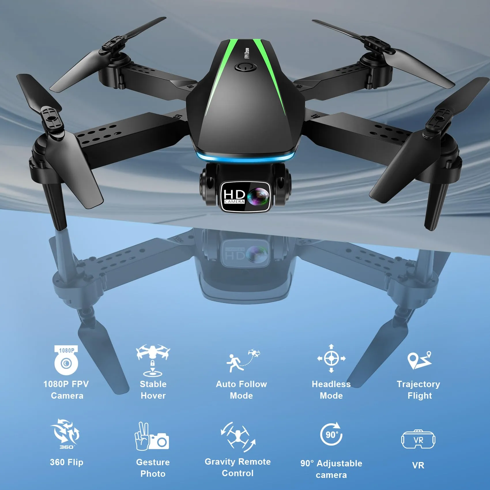 RADCLO Mini Drone with Camera - 1080P HD Foldable Drone with Stable Hover, Gravity Control, Auto-Follow, Trajectory Flight, 90° Adjustable Lens, One Key Take Off/Land, 3D Flip, Drones for Adults Kids