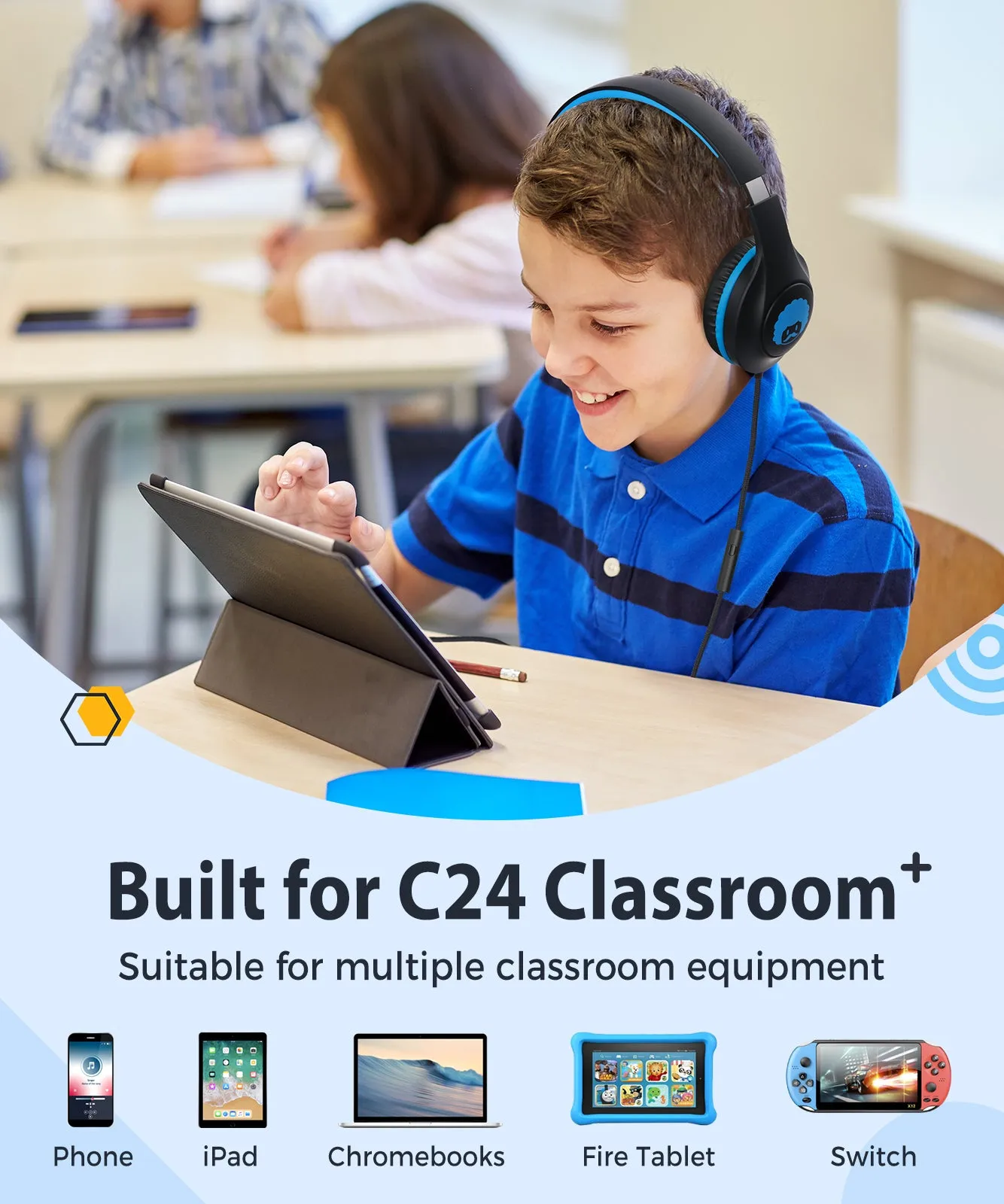 Rockpapa C24 Foldable Wired Headphones with Microphones for Kids Adults for Tablet Laptop