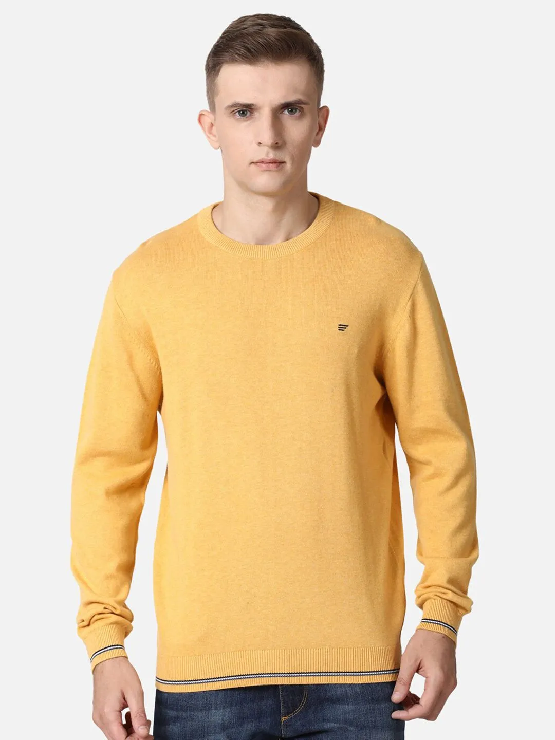 T-Base Men Yellow Solid Cotton Pullover