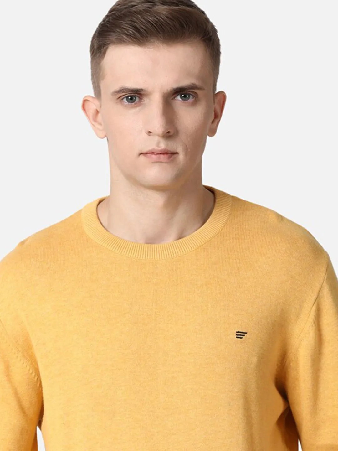 T-Base Men Yellow Solid Cotton Pullover