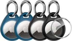 UNBREAKcable AirTag Holder for Apple - 4 Pack Air Tag Case [Fit Tightly Design] [Easy to Install] [Hold Air Tag Securely] Waterproof TPU Shell Protective Cover with All Metal Keychain Key Ring Clip