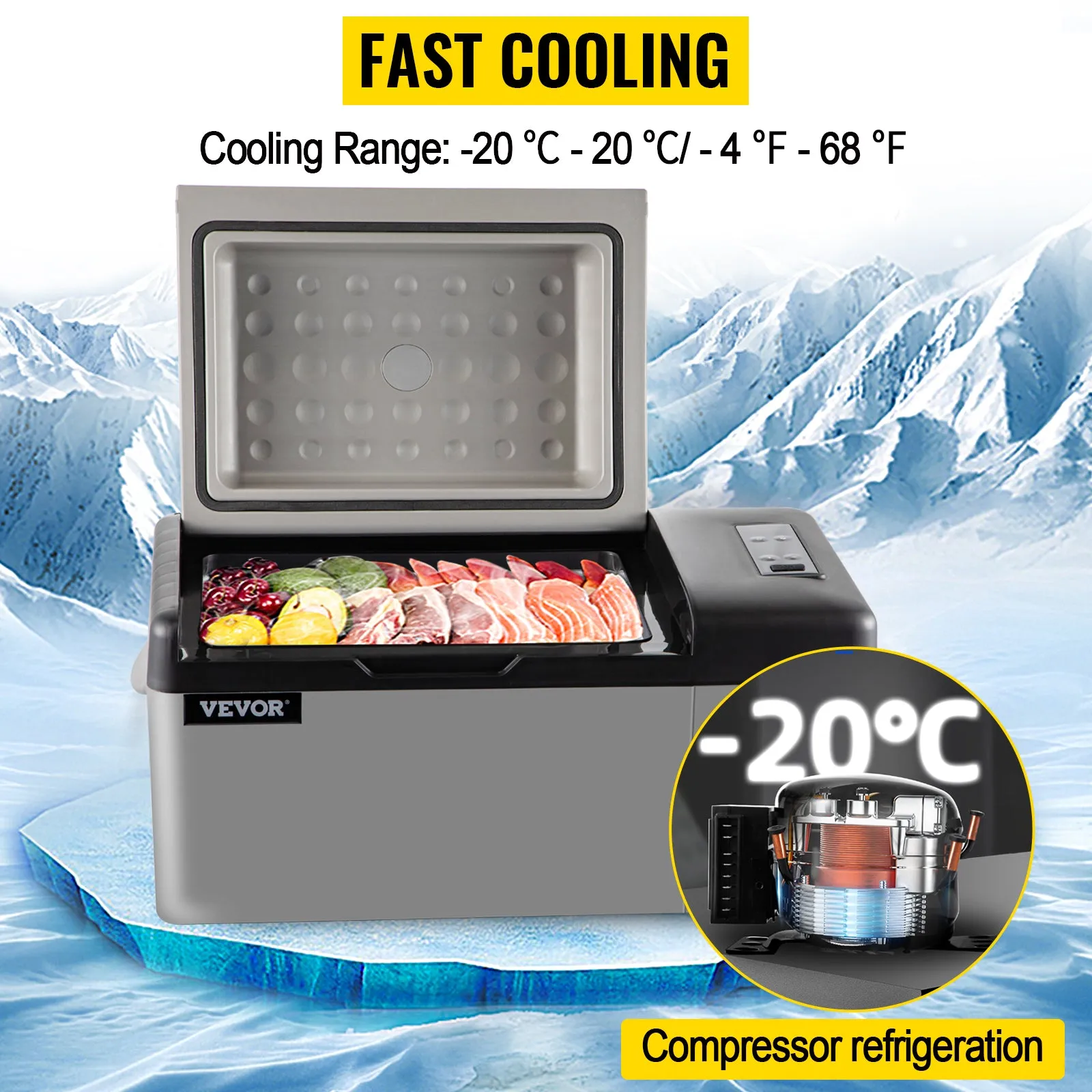 VEVOR Car Refrigerator 20L Compressor Portable Small Refrigerator Freezer Mini Electric Cooler for Driving Travel Fishing Outdoo