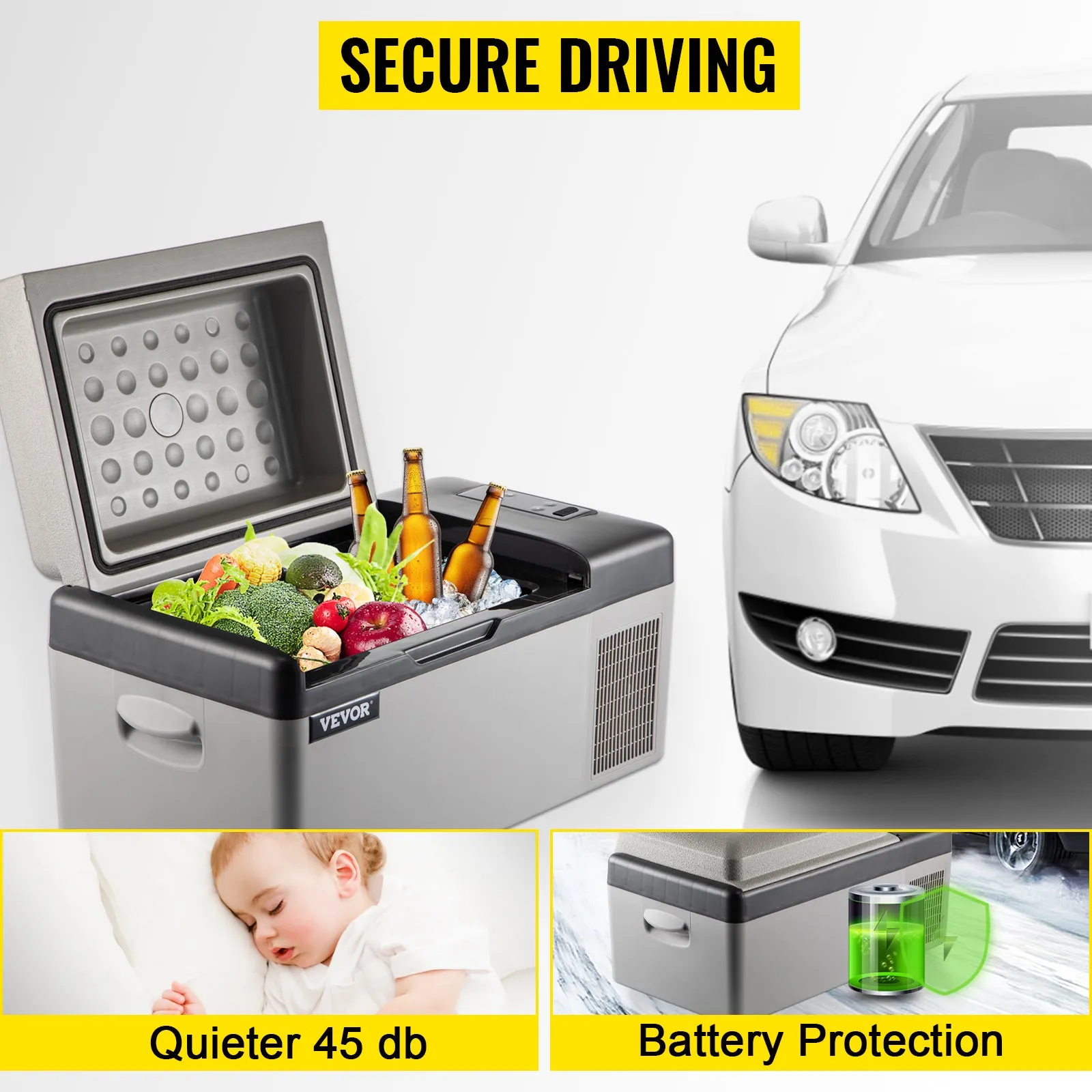 VEVOR Car Refrigerator 20L Compressor Portable Small Refrigerator Freezer Mini Electric Cooler for Driving Travel Fishing Outdoo