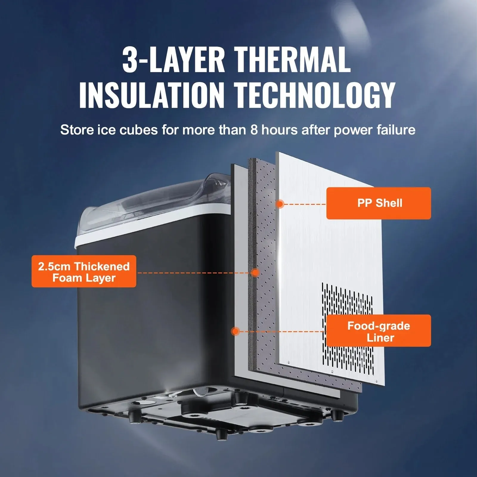 VEVOR Countertop Ice Maker, Self-Cleaning Portable Ice Maker with Ice Scoop and Basket, Ice Machine with 2 Sizes Bullet Ice