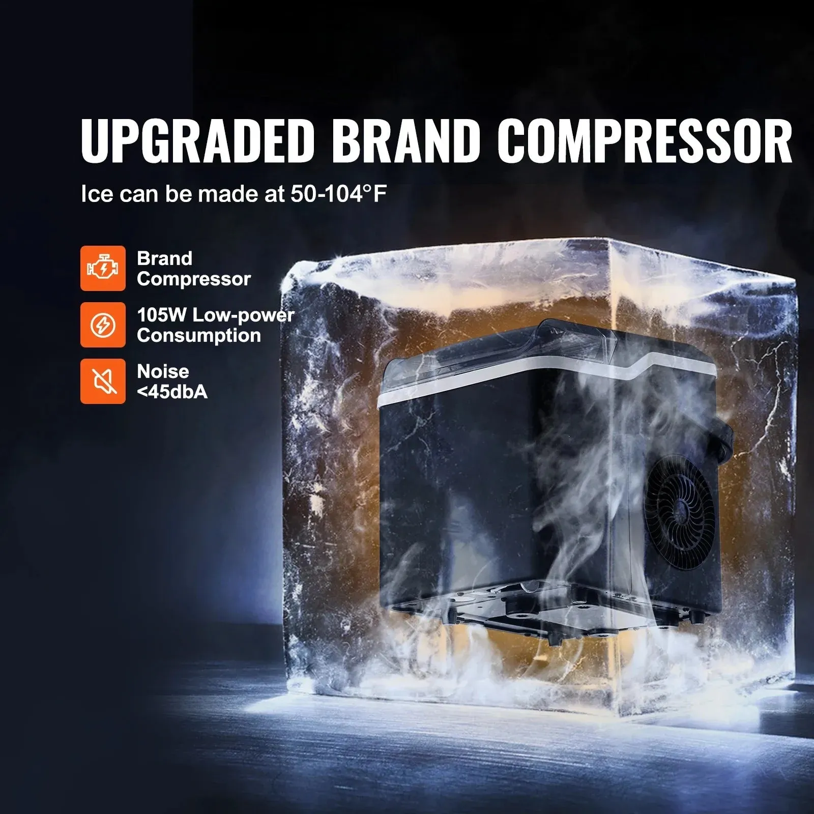 VEVOR Countertop Ice Maker, Self-Cleaning Portable Ice Maker with Ice Scoop and Basket, Ice Machine with 2 Sizes Bullet Ice