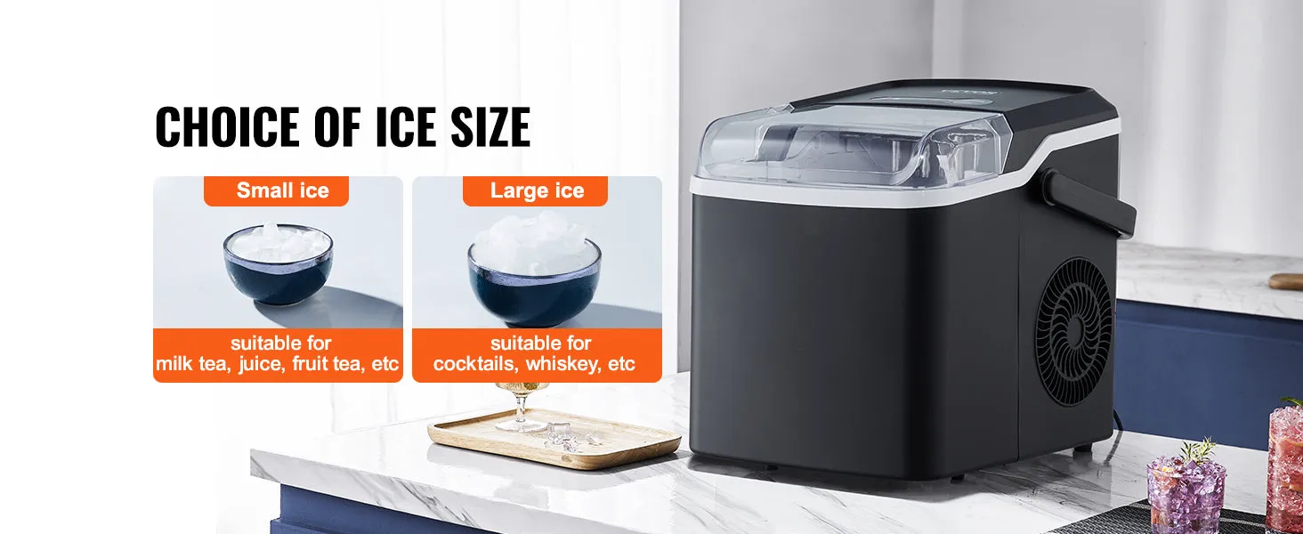 VEVOR Countertop Ice Maker, Self-Cleaning Portable Ice Maker with Ice Scoop and Basket, Ice Machine with 2 Sizes Bullet Ice