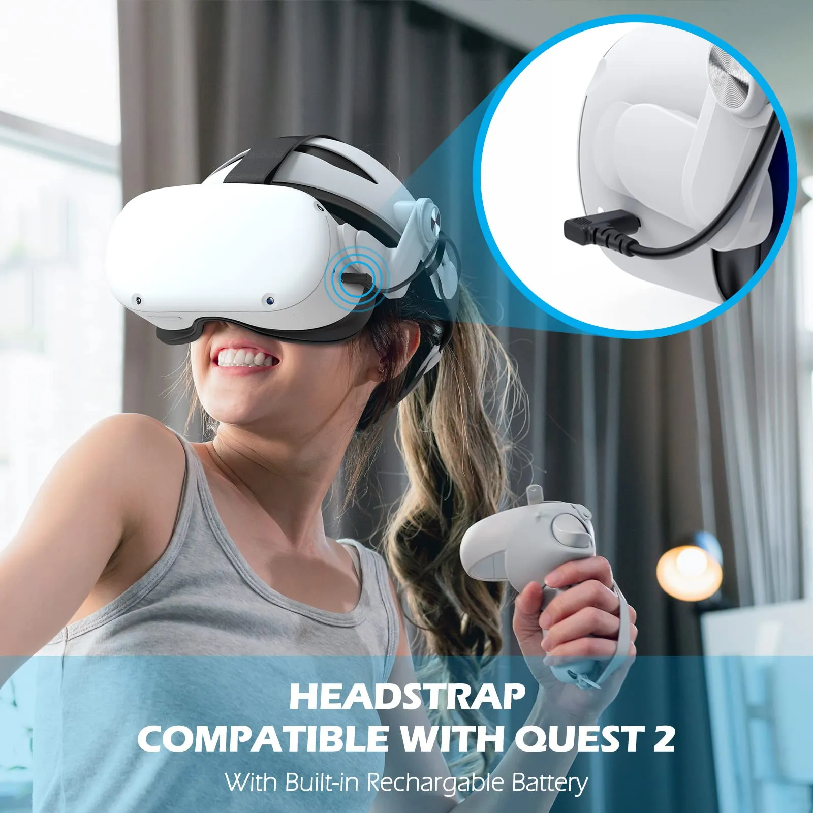YOGES VR Y2 5000mAh Rechargeable Battery Head Strap for Meta Quest 2