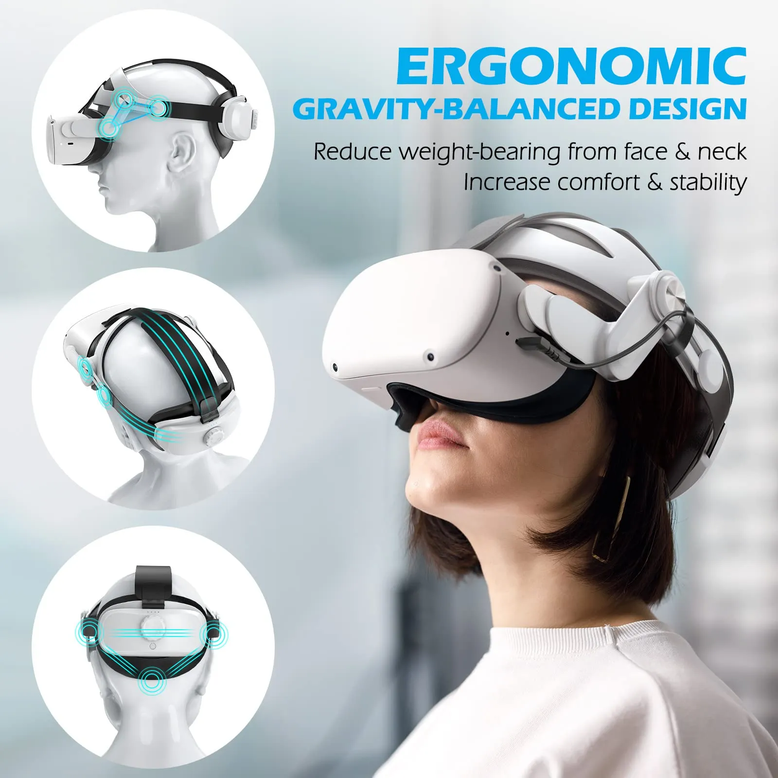 YOGES VR Y2 5000mAh Rechargeable Battery Head Strap for Meta Quest 2