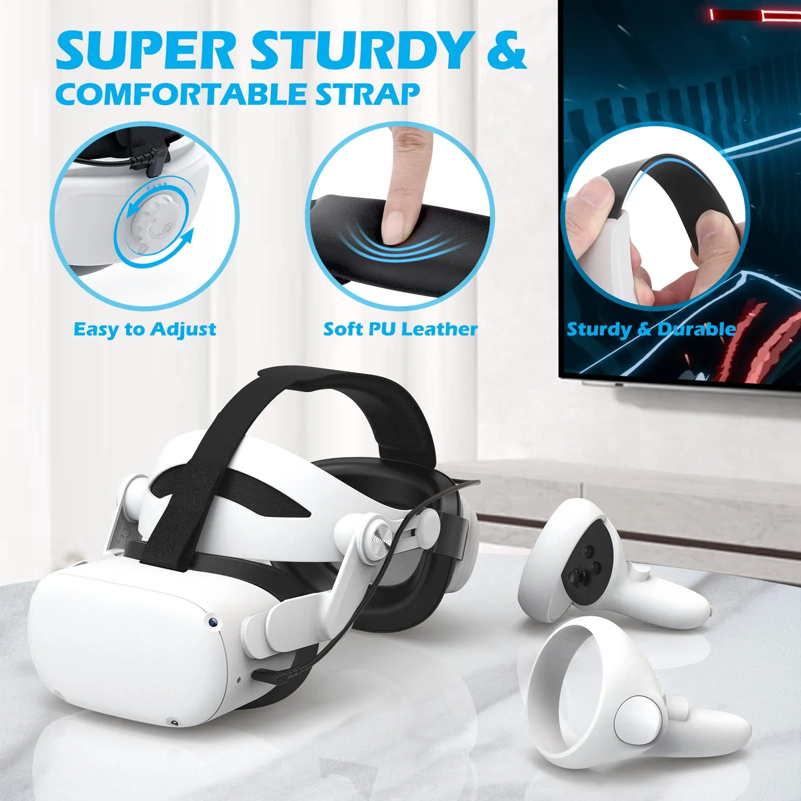 YOGES VR Y2 5000mAh Rechargeable Battery Head Strap for Meta Quest 2